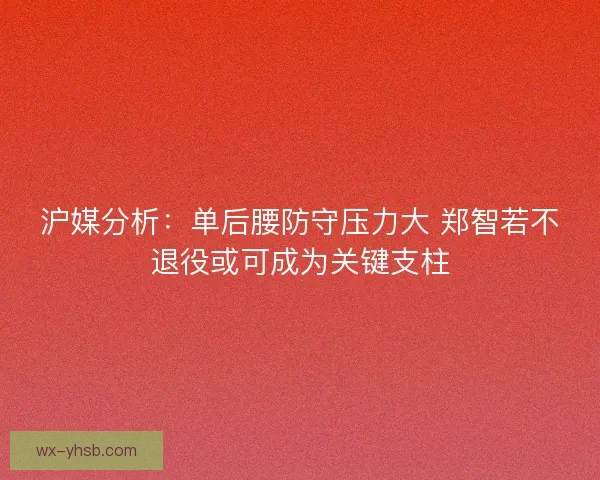 沪媒分析：单后腰防守压力大 郑智若不退役或可成为关键支柱