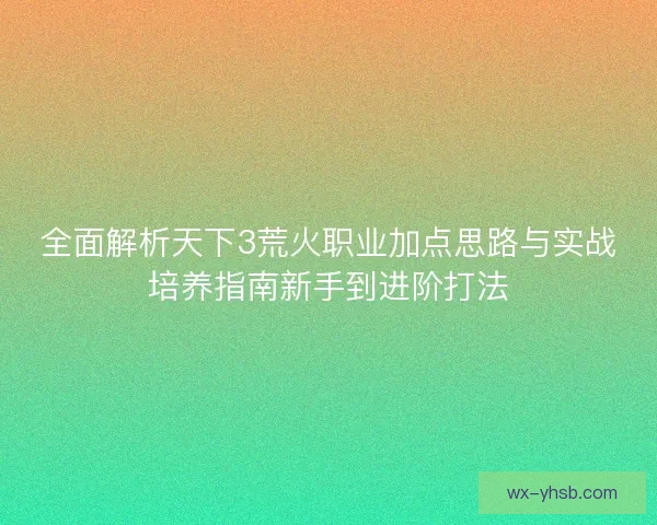 全面解析天下3荒火职业加点思路与实战培养指南新手到进阶打法